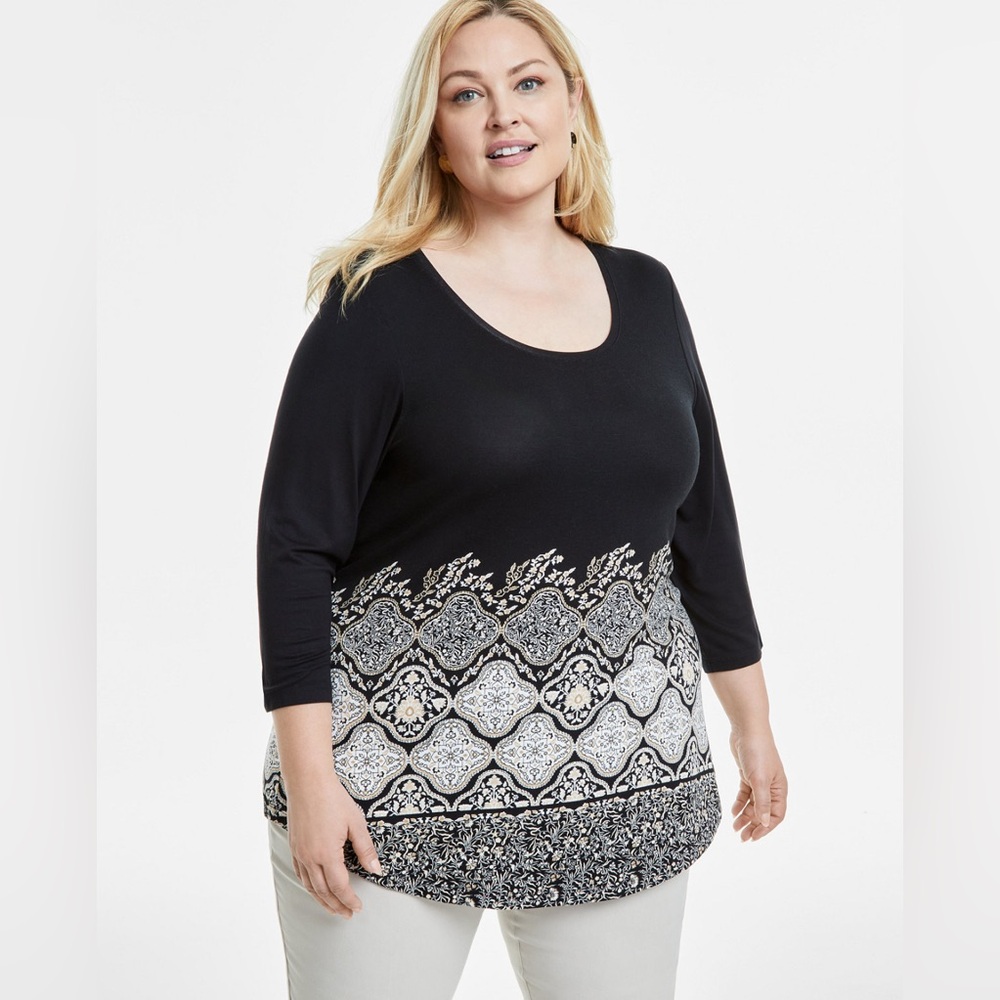JM Collection Geometric Floral Pattern Blouse - NWT